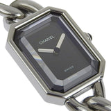 CHANEL Premiere M Watch H0452 Stainless Steel Silver Quartz Analog Display Ladies Black Dial