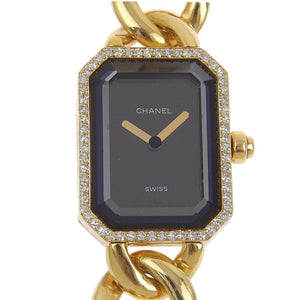 CHANEL Premiere XL Watch Diamond Bezel H0113 K18 Yellow Gold x Quartz Analog Display Ladies Black Dial