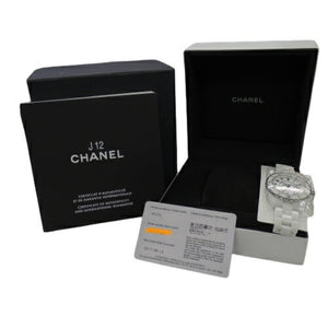 CHANEL Watch Men's J12 Date Automatic Winding AT Ceramic Stainless Steel SS H0970 White Silver Polished