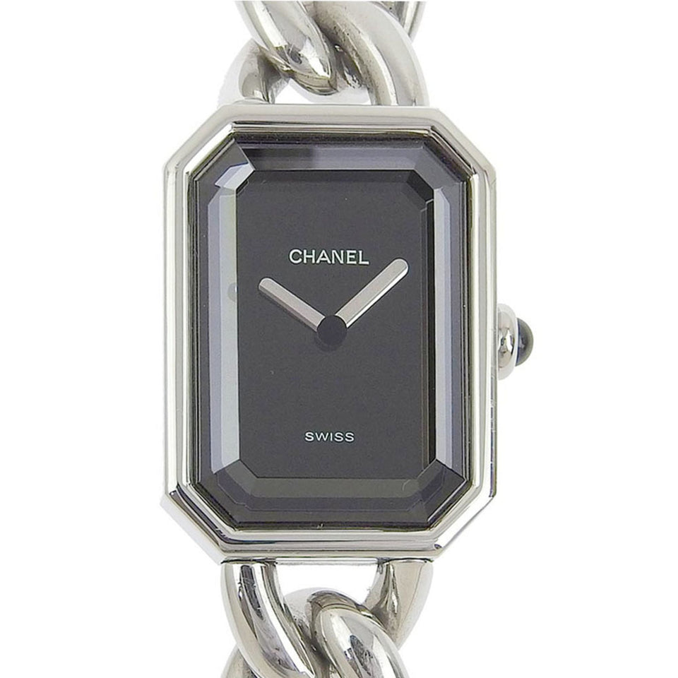 CHANEL Premiere M Watch H0452 Stainless Steel Silver Quartz Analog Display Ladies Black Dial