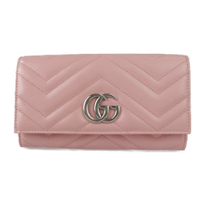 Gucci Continental Wallet GG Marmont Bifold 443436 Leather Pink Series Silver Metal Fittings Long