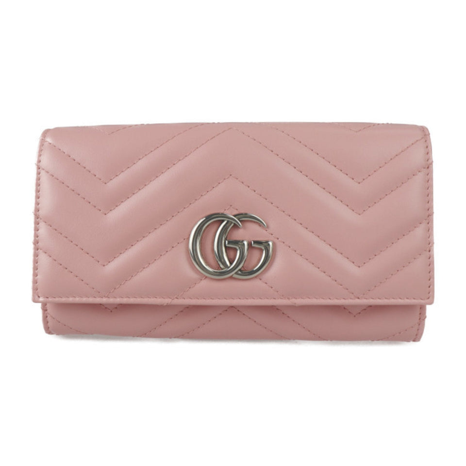 Gucci Continental Wallet GG Marmont Bifold 443436 Leather Pink Series Silver Metal Fittings Long