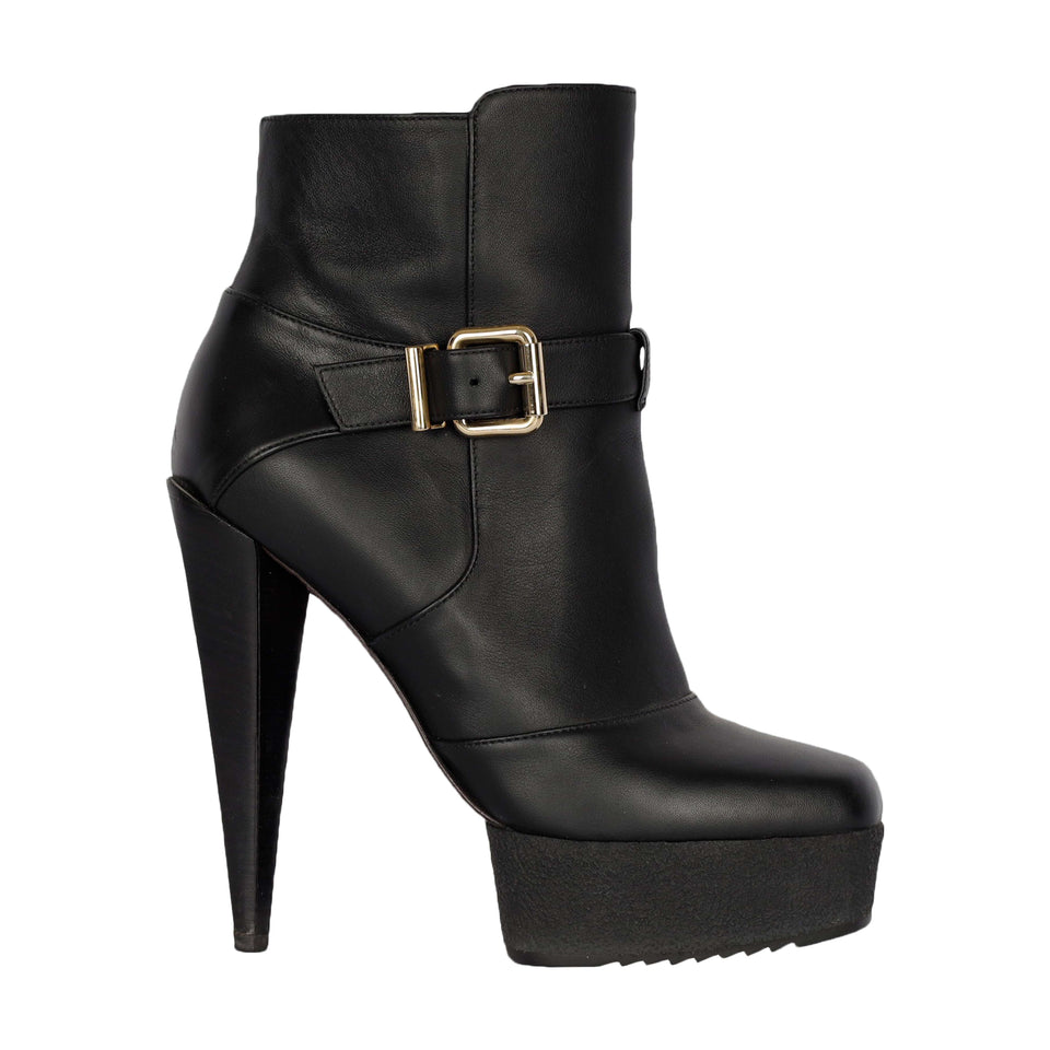 Black Leather Ankle Boots with Heels - '20s