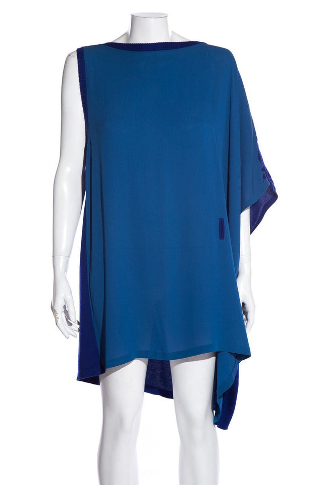 Hermès Blue Silk & Cashmere Short Sleeve Dress SZ 36