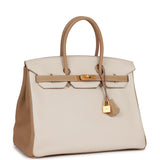 Hermes Special Order (HSS) Birkin 35 Craie and Trench Clemence Brushed Gold Hardware