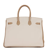 Hermes Special Order (HSS) Birkin 35 Craie and Trench Clemence Brushed Gold Hardware