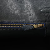 Vintage Hermes Birkin 35 Bleu Indigo Courchevel and Toile H Gold Hardware