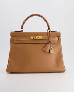 Hermes Vintage Kelly Bag 32cm in Gold Courchevel Leather with Gold Hardware