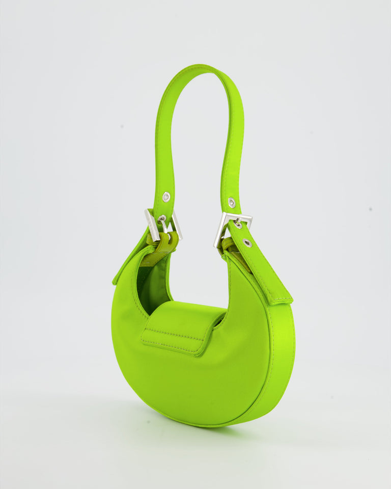 Fendi Lime Green Satin Mini Cookie Hobo Bag with Silver Hardware