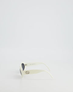 Gucci White Oval Sunglasses with Logo Detail