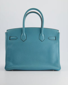 Hermès Birkin Retourne 30cm Bag in Blue Atoll Clemence Leather with Palladium Hardware