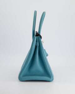 Hermès Birkin Retourne 30cm Bag in Blue Atoll Clemence Leather with Palladium Hardware