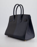 Hermès Birkin Bag 30cm Casaque Sellier Verso in Blue Indigo and Black Epsom Leather with Gold Hardware