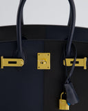 Hermès Birkin Bag 30cm Casaque Sellier Verso in Blue Indigo and Black Epsom Leather with Gold Hardware