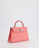 Hermes Mini Kelly II Sellier Bag 20cm in Rose Ete Chevre Leather with Palladium Hardware