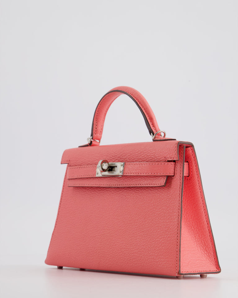 Hermes Mini Kelly II Sellier Bag 20cm in Rose Ete Chevre Leather with Palladium Hardware