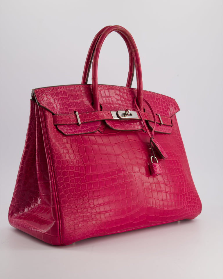 Hermès Birkin Bag 35cm in Crocodile Shiny Porosus Fuchsia with Palladium Hardware
