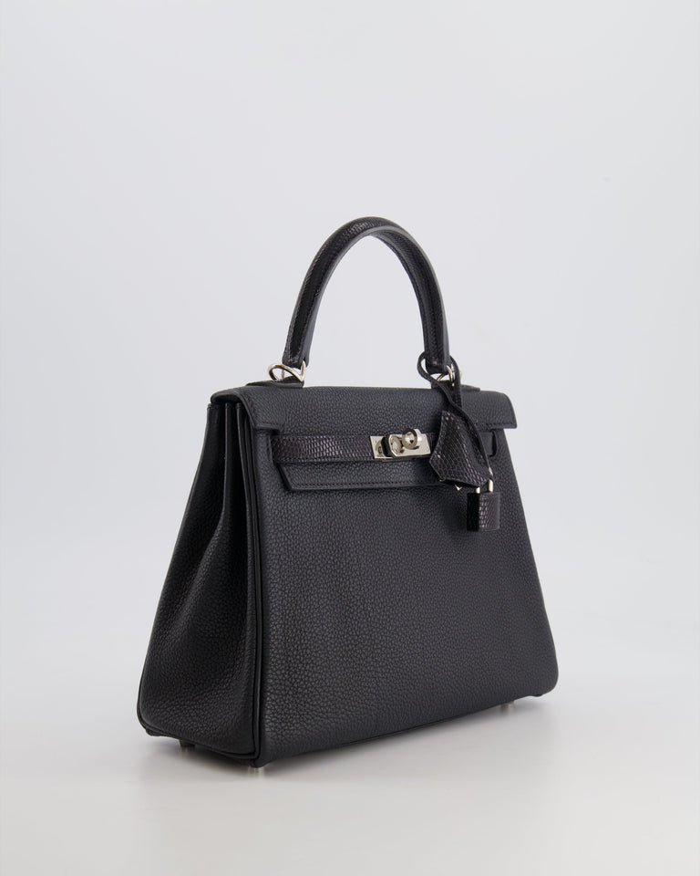 *RARE* Hermes Kelly Touch Retourne 25cm Bag in Black Togo leather and Lizard with Palladium Hardware