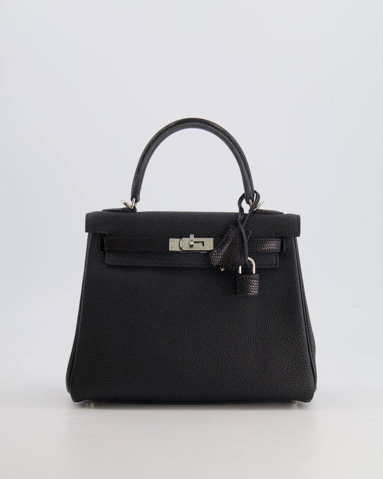 Hermes Kelly Touch Retourne 25cm Bag in Black Togo leather and Lizard with Palladium Hardware