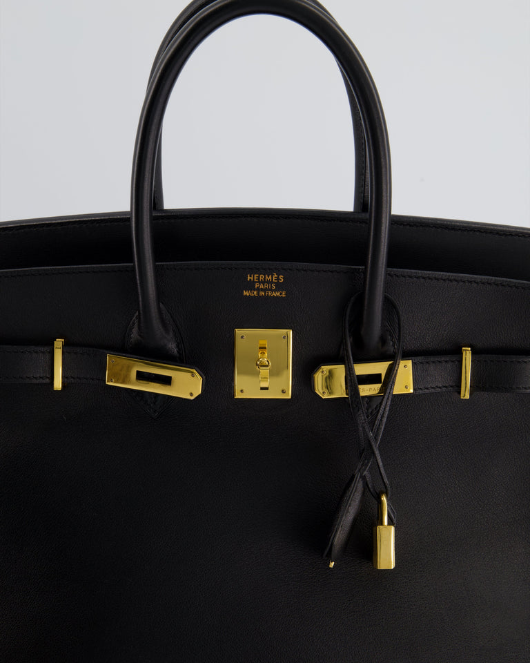 LEATHER* Hermès Vintage Birkin Bag 35cm in Black Gulliver Leather with Gold Hardware
