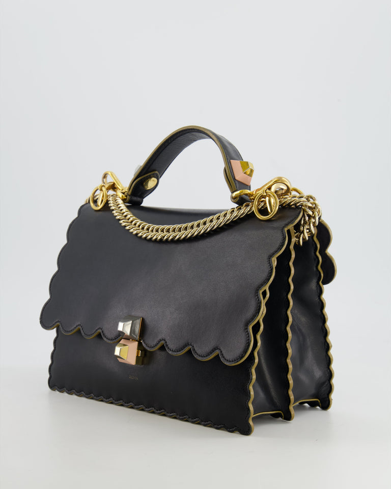 Fendi Midnight Blue Leather "Kan I" Top Handle Bag with Multicolour Hardware