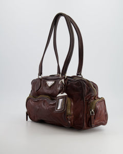 Prada Brown Leather Pocket Shoulder Bag with Logo