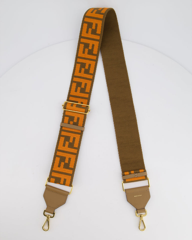 Fendi Brown and Orange 'Strap Me' Bag Strap with Gold Hardware RRP £650