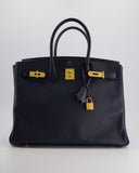 & LIMITED EDITION* Hermès Birkin 35cm Retourne Bag in Bleu Indigo Epsom Leather and Rouge H Contour with Gold Hardware