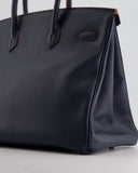 & LIMITED EDITION* Hermès Birkin 35cm Retourne Bag in Bleu Indigo Epsom Leather and Rouge H Contour with Gold Hardware
