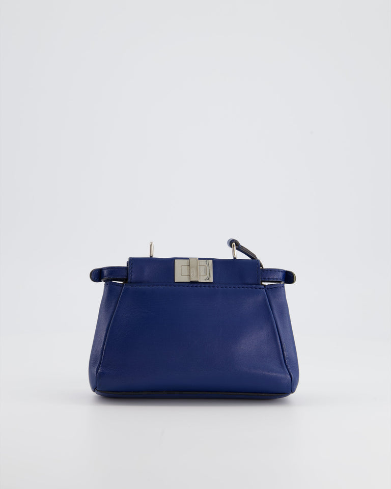 Fendi Blue Micro Mini Peekaboo Bag with Silver Hardware