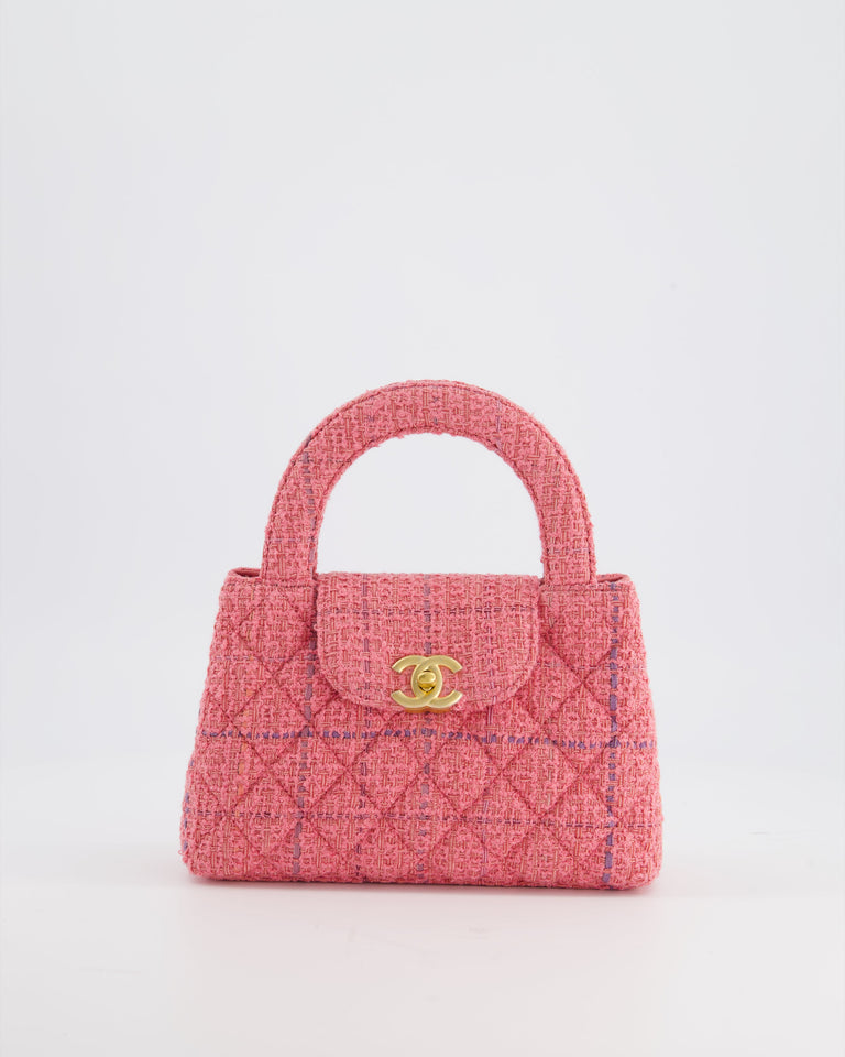 Chanel Pink Tweed Small Kelly Bag with Brushed Antique Gold Hardware