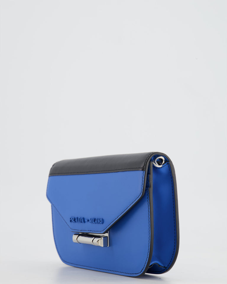 Prada Blue and Black Leather Small Bag with Silver Hardware