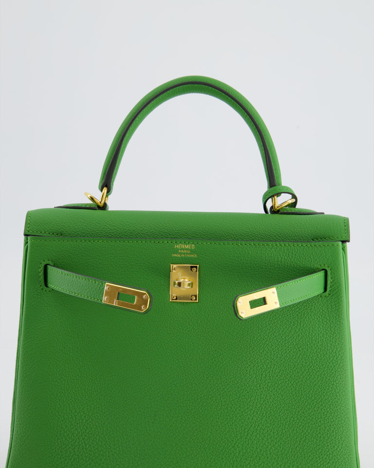 Hermes Kelly Bag 25cm Vert Yucca with Togo Leather and Gold Hardware