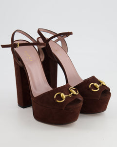 Gucci Chocolate Brown Suede Horsebit Platform Heels all  Size available