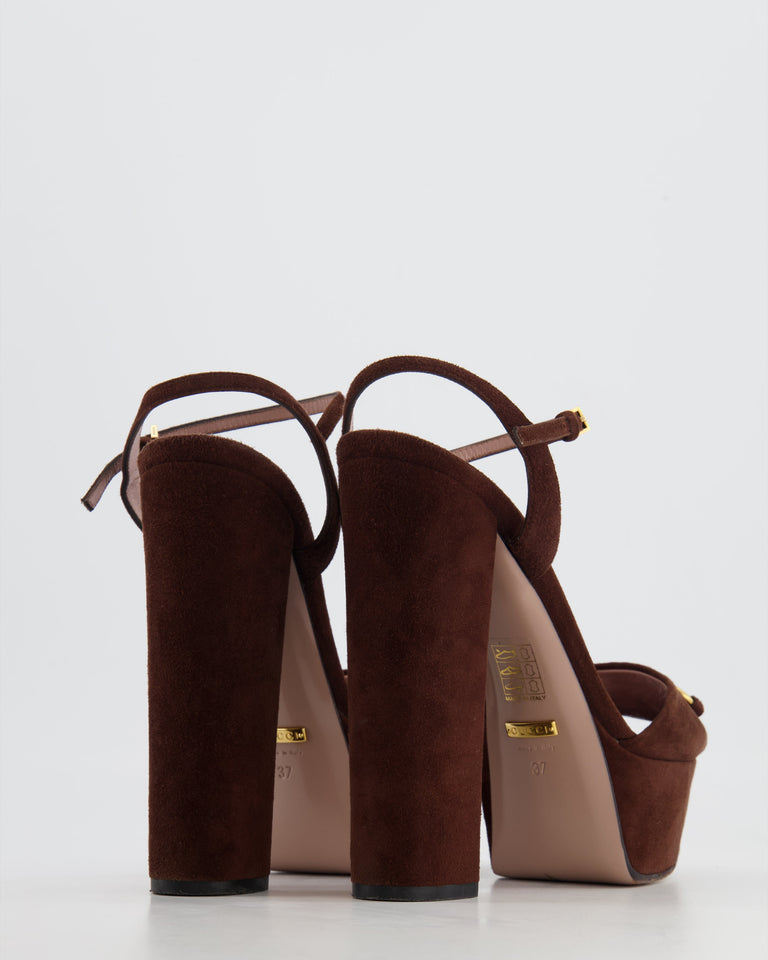 Gucci Chocolate Brown Suede Horsebit Platform Heels all  Size available