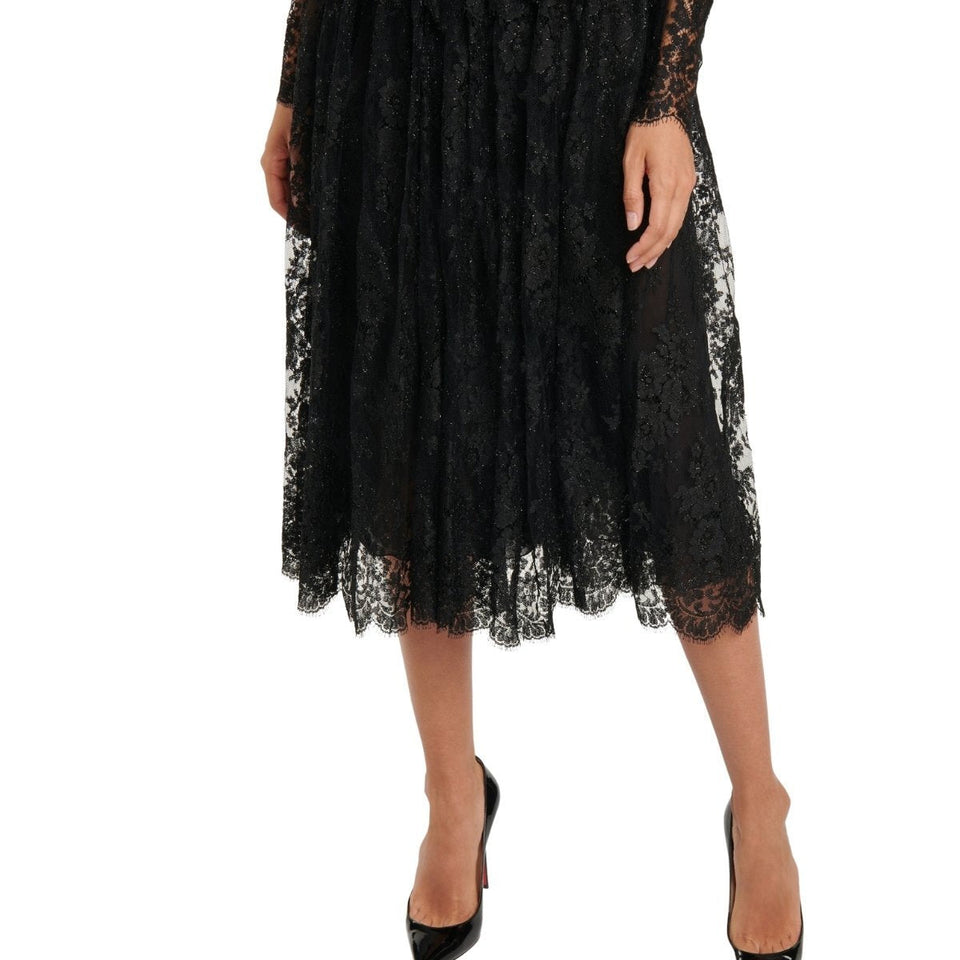 Embellished Tiered Lace Midi Dress