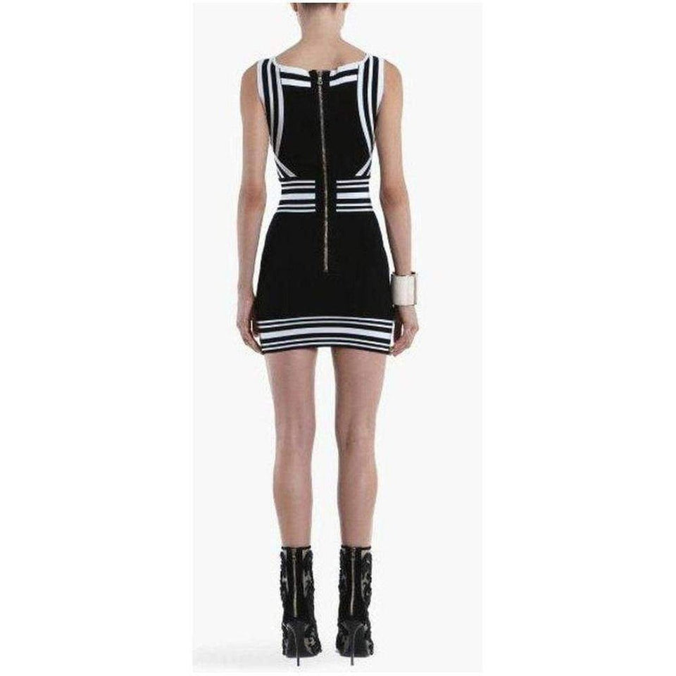 Black Square-neck Stripe-trim Knit Dress 6504312M