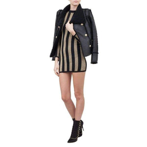 Lurex Gold Black Striped Pattern Mini Dress