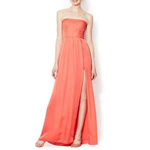 BCBGMAXAZRIA-Enyas Strapless Fitted Bustier Slit Pink Coral Dress - Runway Catalog
