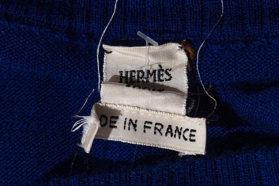 Hermès Blue Silk & Cashmere Short Sleeve Dress SZ 36