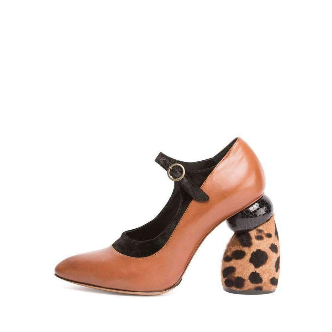 Dries Van Noten-Camel Leopard Leather Mary Jane Shoes - Runway Catalog