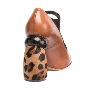 Camel Leopard Leather Mary Jane Shoes