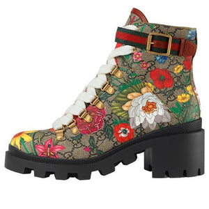 (WMNS) GUCCI Double g Ankle Boots Flowers Embroidered 602184-HT510-8494