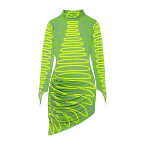 Maisie Wilen-Ruched Printed Stretch-jersey Turtleneck Mini Dress - Runway Catalog