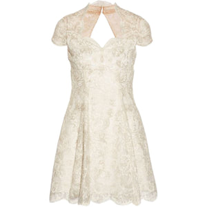 White Metallic Lace Cap Sleeve Dress