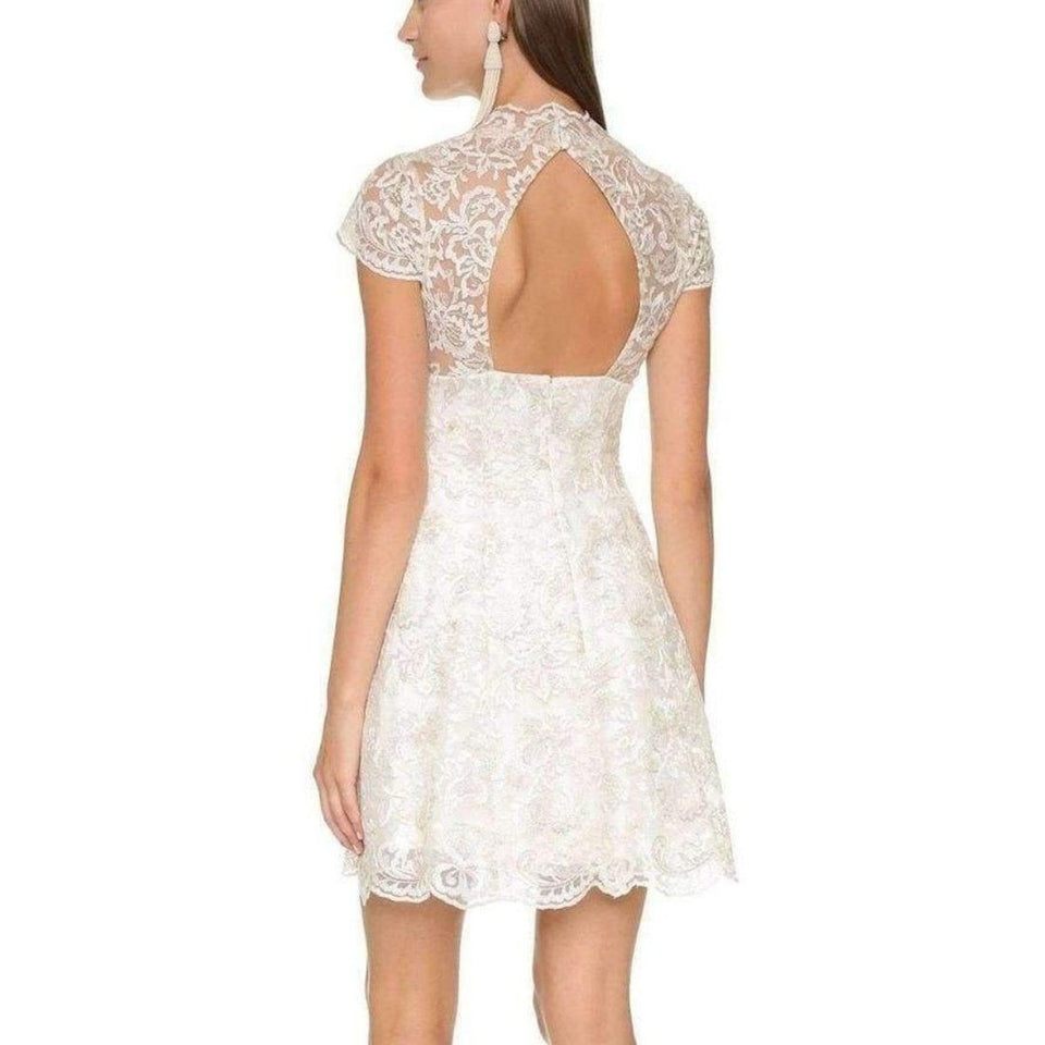 White Metallic Lace Cap Sleeve Dress
