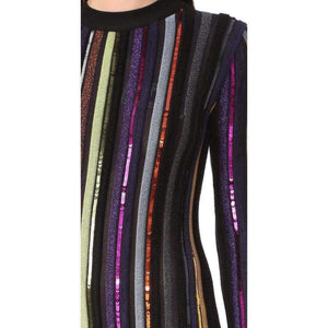 Long Sleeve Sequin Embellished Knit Bayadere Dress