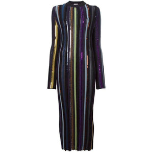 Nina Ricci-Long Sleeve Sequin Embellished Knit Bayadere Dress - Runway Catalog