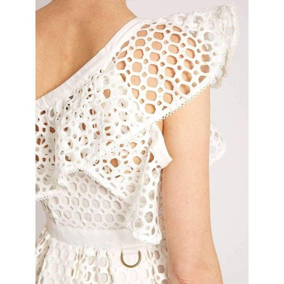 One Shoulder Guipure-lace Runway Midi Dress